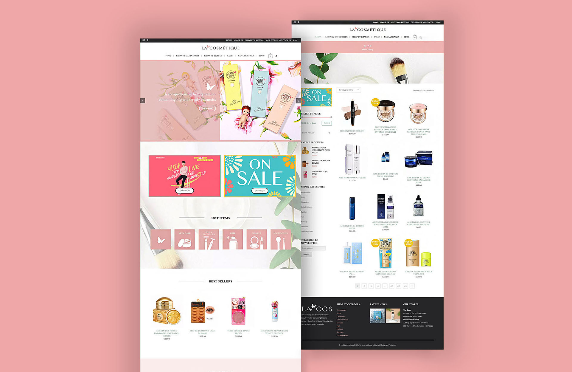 La Cosmetique website design isolated on a pink background